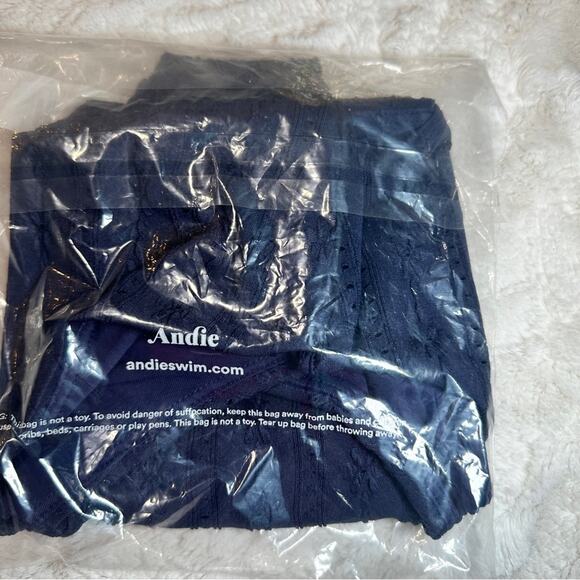 Andie Swim Size L Navy The 90s High Waisted Eyelet Bikini Bottom NWT Coastal - Picture 3 of 6